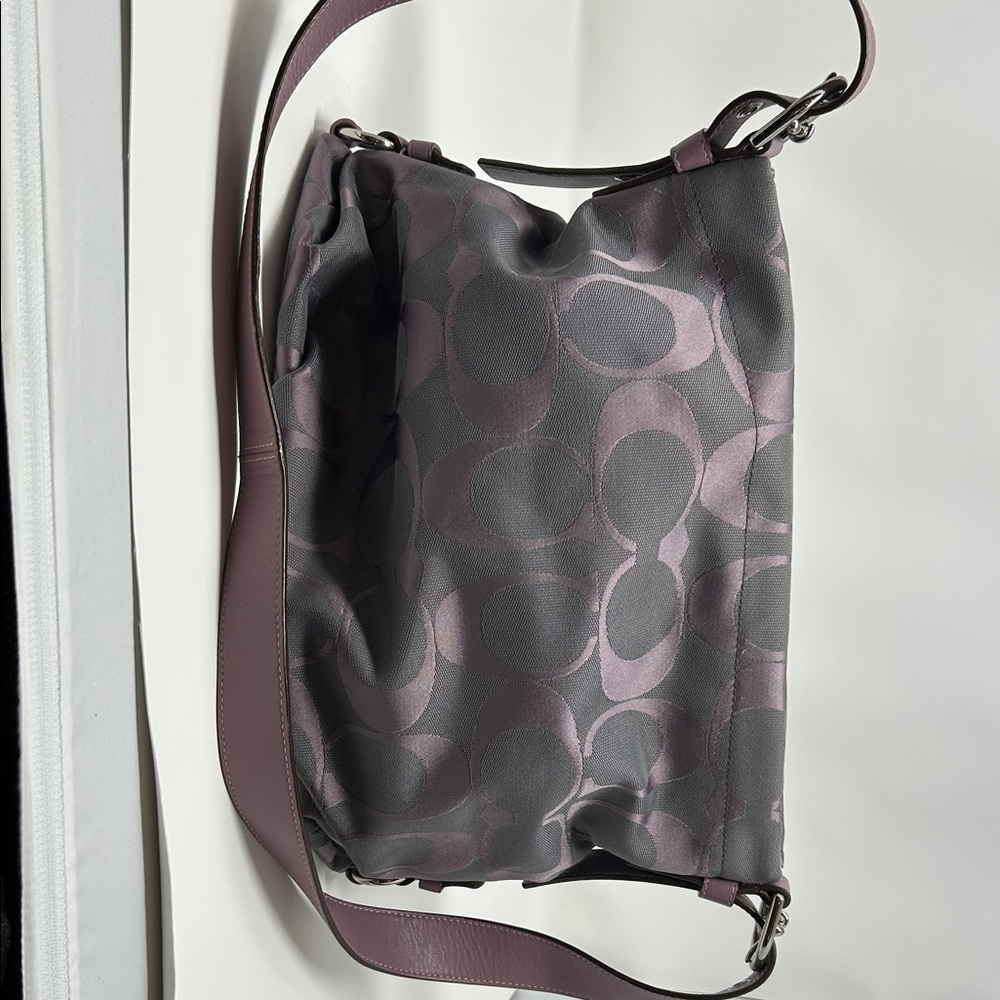 Coach Jacquard Shoulder Bag in Plum and Gray - Picture 2 of 3